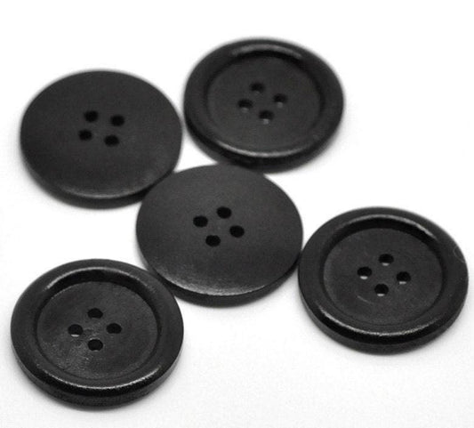 Black Wooden Buttons - 20mm (approx. 3/4 inch) - Rim - 4 Hole - Wood Button (butt-blk-20mm)) (Copy)