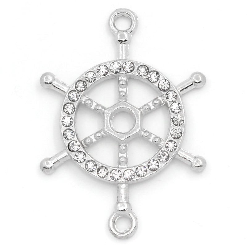 2 Silver Plated Rhinestone Rudder Connector Link - 3.7cm x 2.6cm (1 4/8" x 1") (25104)