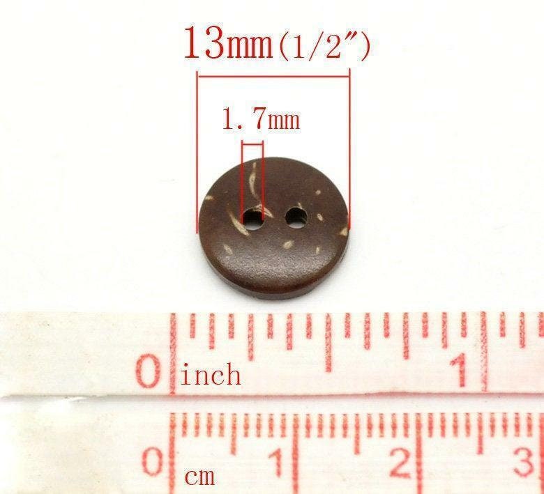Small Coconut Shell Wooden Buttons - 13mm (1/2 Inch) - Wood Buttons