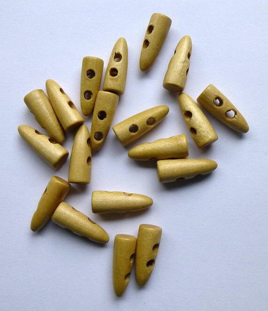 25 Toggle Wooden Buttons - Horn Shaped - Light Natural Finish - 21mm x 8mm(7/8" x 3/8") - Wood Toggle Button
