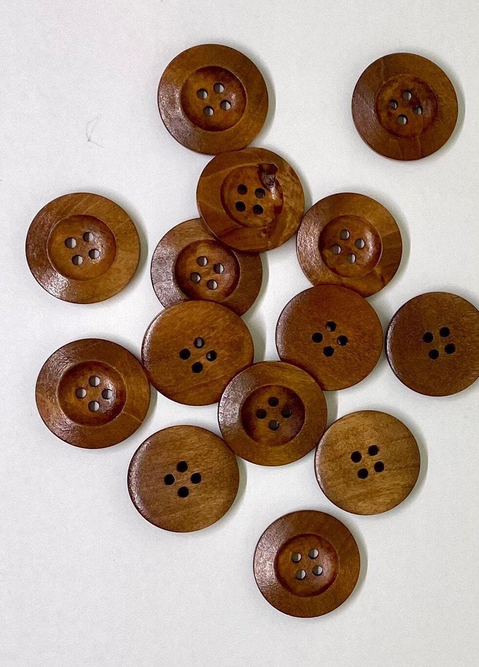 Dark Brown Wooden Buttons - 25mm (1 Inch) - 4 Holes - Round Sewing Wood Buttons 25mm (1") (040991)