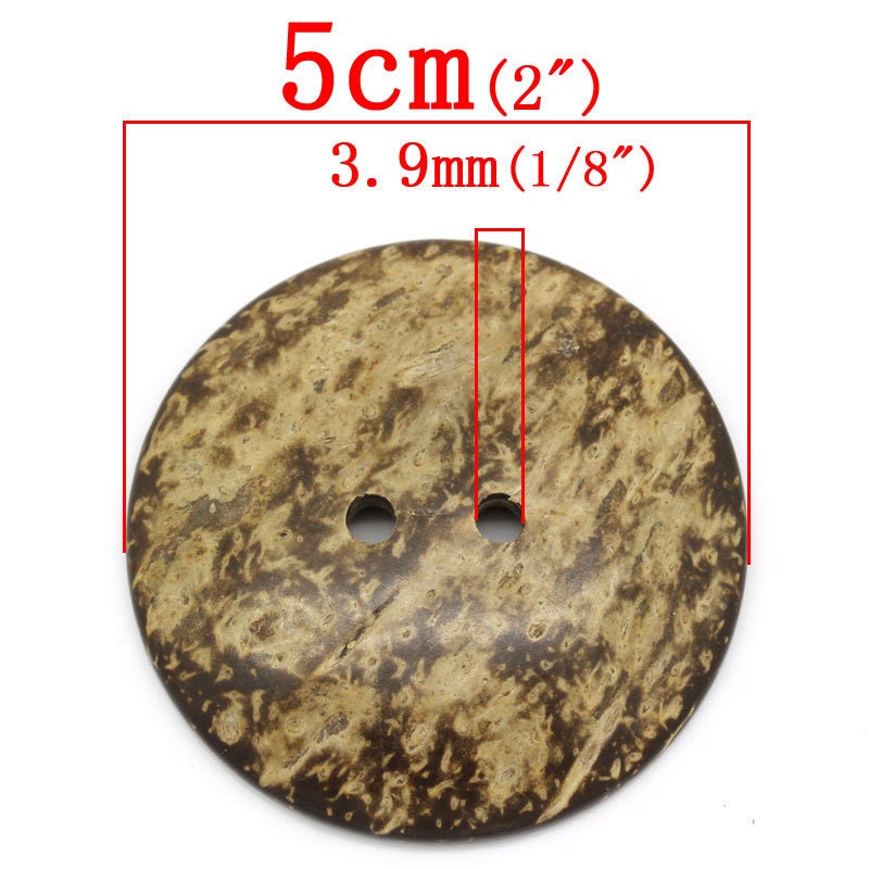 10 Extra Large Coconut Shell Wooden Buttons - 2 inch - 5cm - Wood Buttons - Coconut Wood (B30431)