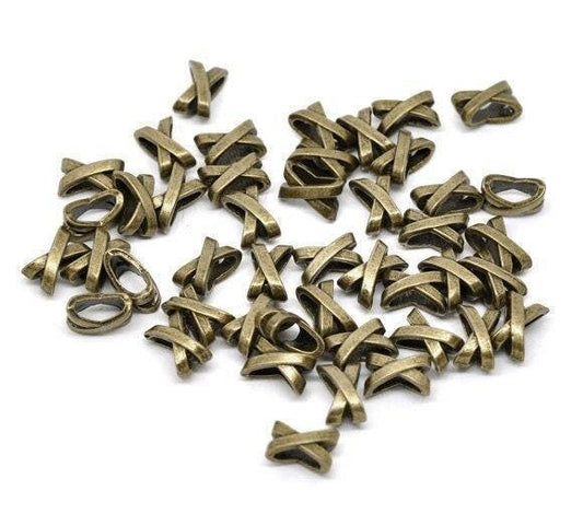 5 Bronze Slider Spacer Beads - 10mm x 7mm - Bronze Slider Bead for Leather Cord or Bracelet (13445)
