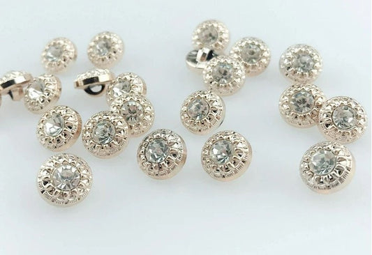 Gold Plated Rhinestone Acrylic Buttons - 11mm - Shank - Gold Resin Rhinestone Button (butt-gldplt-rhines-11mm-a)