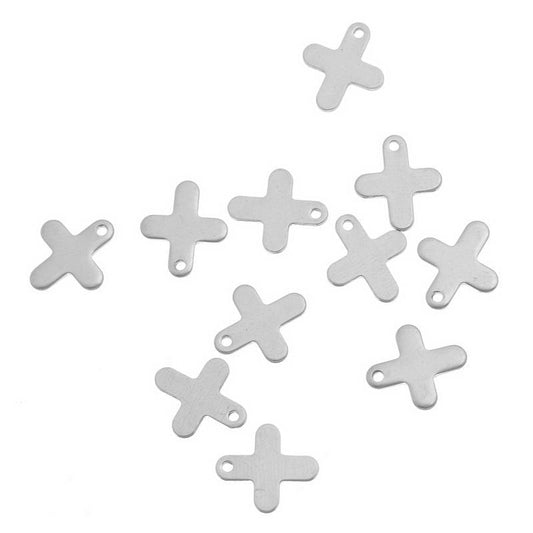 2 Stainless Steel Charms Pendants - Cross - 12mm x11mm( 1/2" x 3/8") - Silver Finish - Lead Nickel Free - Metal Charm or Pendants (32626)