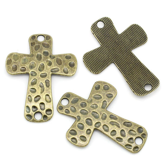 5 Bronze Cross Connectors - Textured Antique Bronze - 3.9cm x 3cm (1 1/2" x 1 1/8") - Bronze Cross Charm (02095)