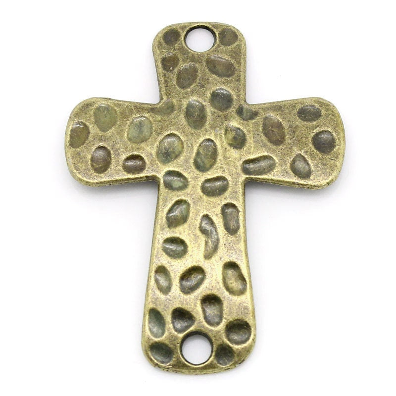 5 Bronze Cross Connectors - Textured Antique Bronze - 3.9cm x 3cm (1 1/2" x 1 1/8") - Bronze Cross Charm (02095)