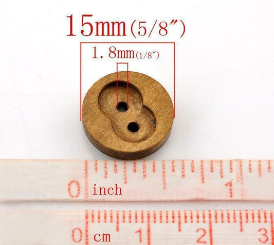 Brown Wooden Buttons - 15mm (5/8 Inch) - 2 Hole