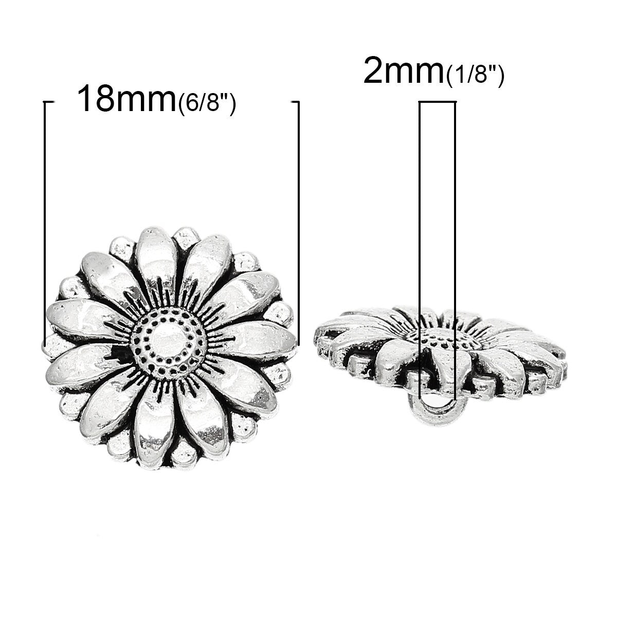 5 Antiqued Silver or Gold Metal Buttons 18mm Round - Shank Silver or Gold Button (40385)