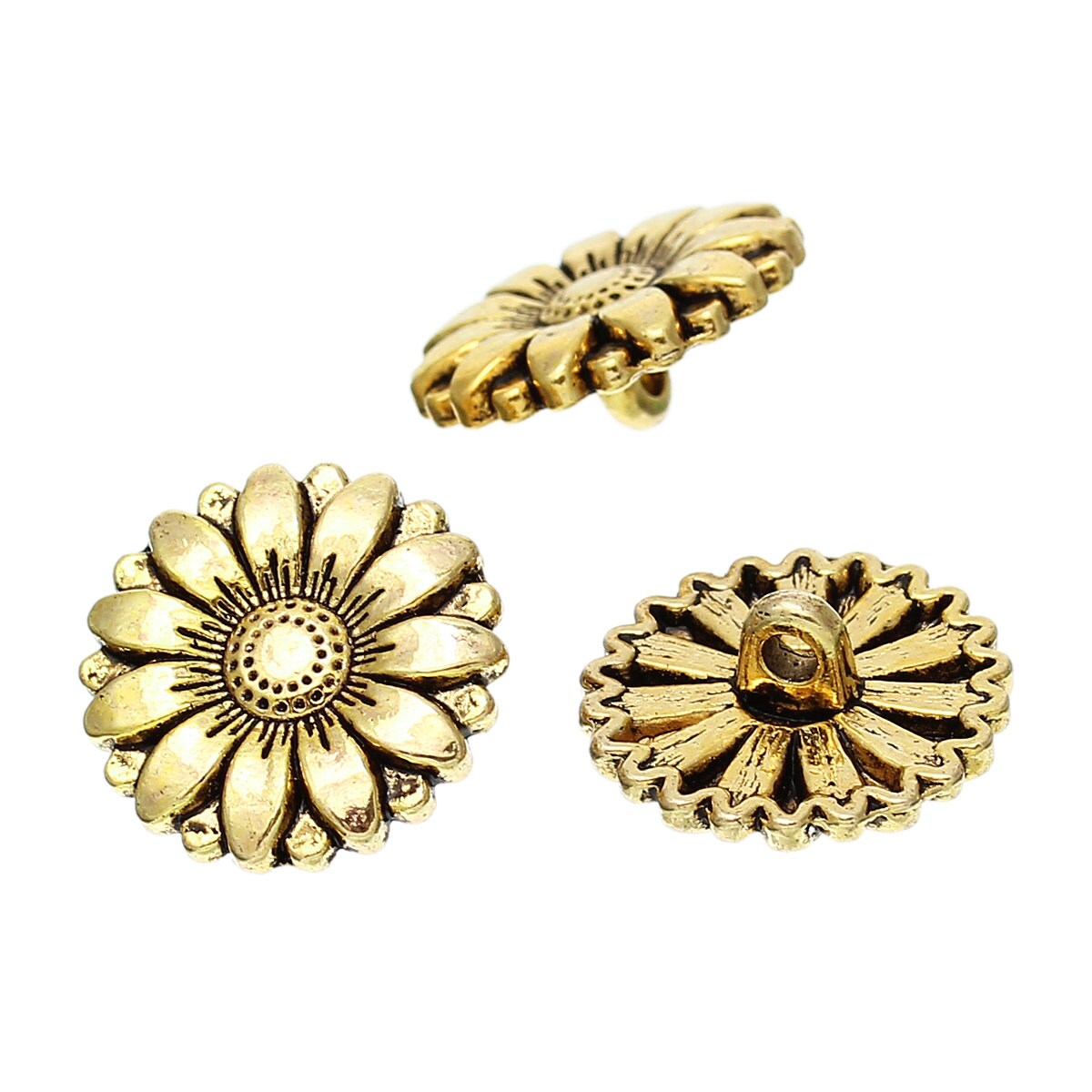 5 Antiqued Silver or Gold Metal Buttons 18mm Round - Shank Silver or Gold Button (40385)