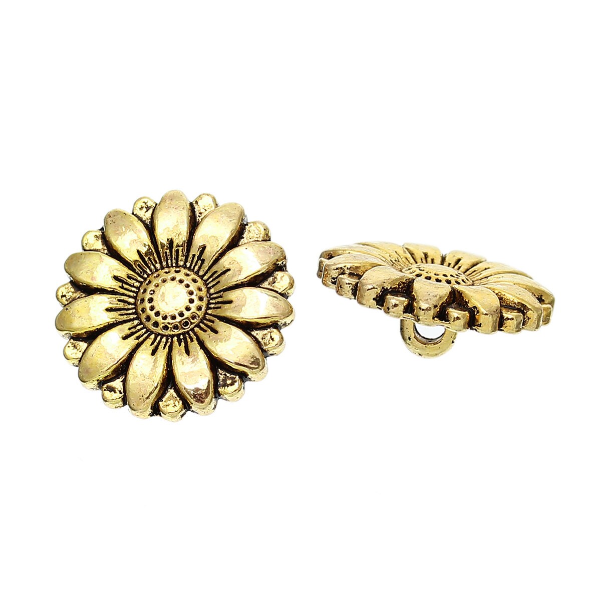 5 Antiqued Silver or Gold Metal Buttons 18mm Round - Shank Silver or Gold Button (40385)