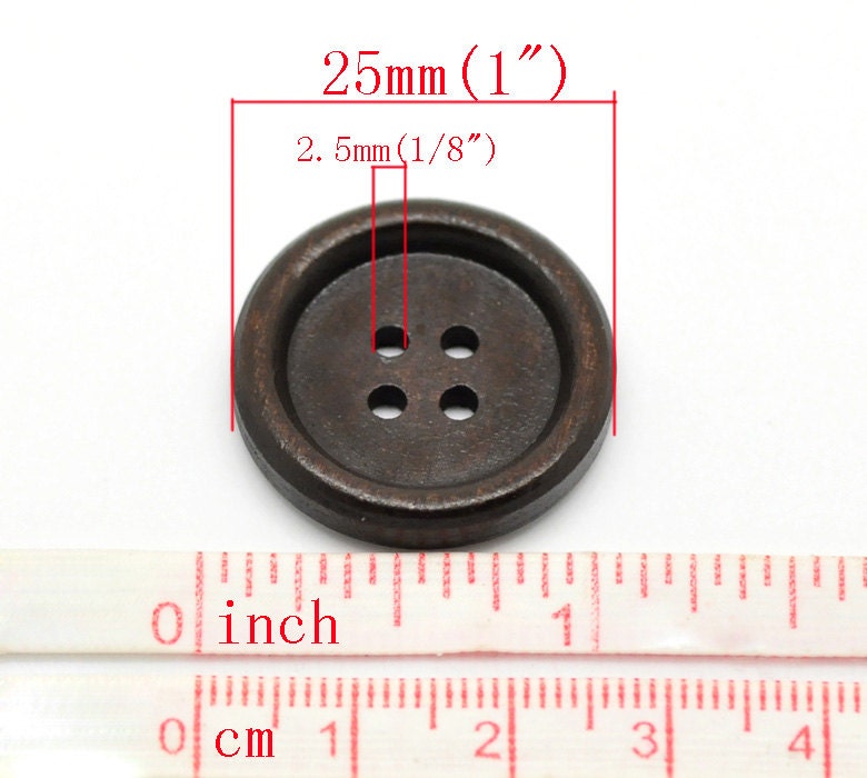 10 Dark Brown Coffee Wooden Button - 25mm - 1 inch - 4 hole - Wood Buttons (19498)