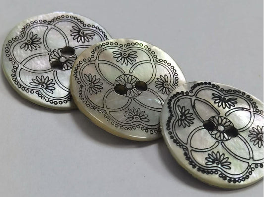 Gray Decorative Shell Buttons - 23mm - 2 Hole - Flat Natural Shell Button (shell-dec-23mm-a)