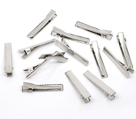25 Alligator Hair Clips with Teeth - Single Prong - Silver - 46mm x 8mm - Hair Clip Accessories - Silver Hair Clip (10403)