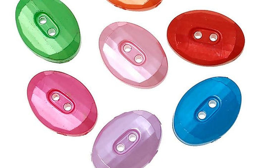 Oval Acrylic Buttons - 16mm x11mm (5/8" x 3/8" ) - Randomly Mixed Colors - Mixed Color Plastic Button (48538)