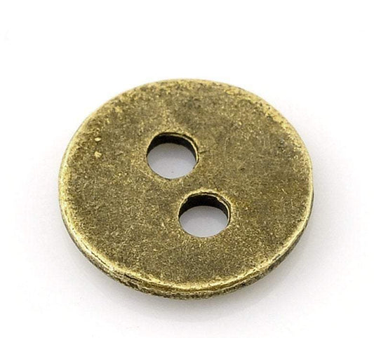 10 Antique Bronze Metal Button - 2 Holes - 11mm (3/8")