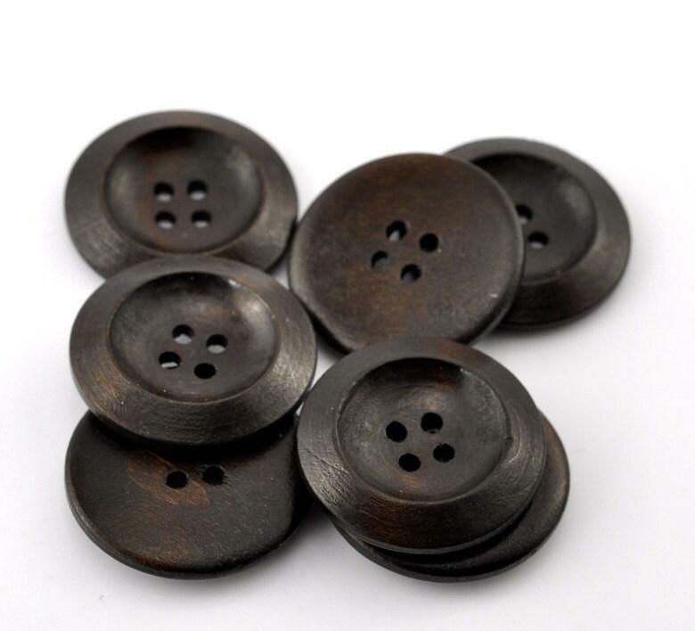 10 Dark Brown Coffee Wooden Buttons - Brown Finish 25mm (Approx. 1 inch)  - 4 Ho