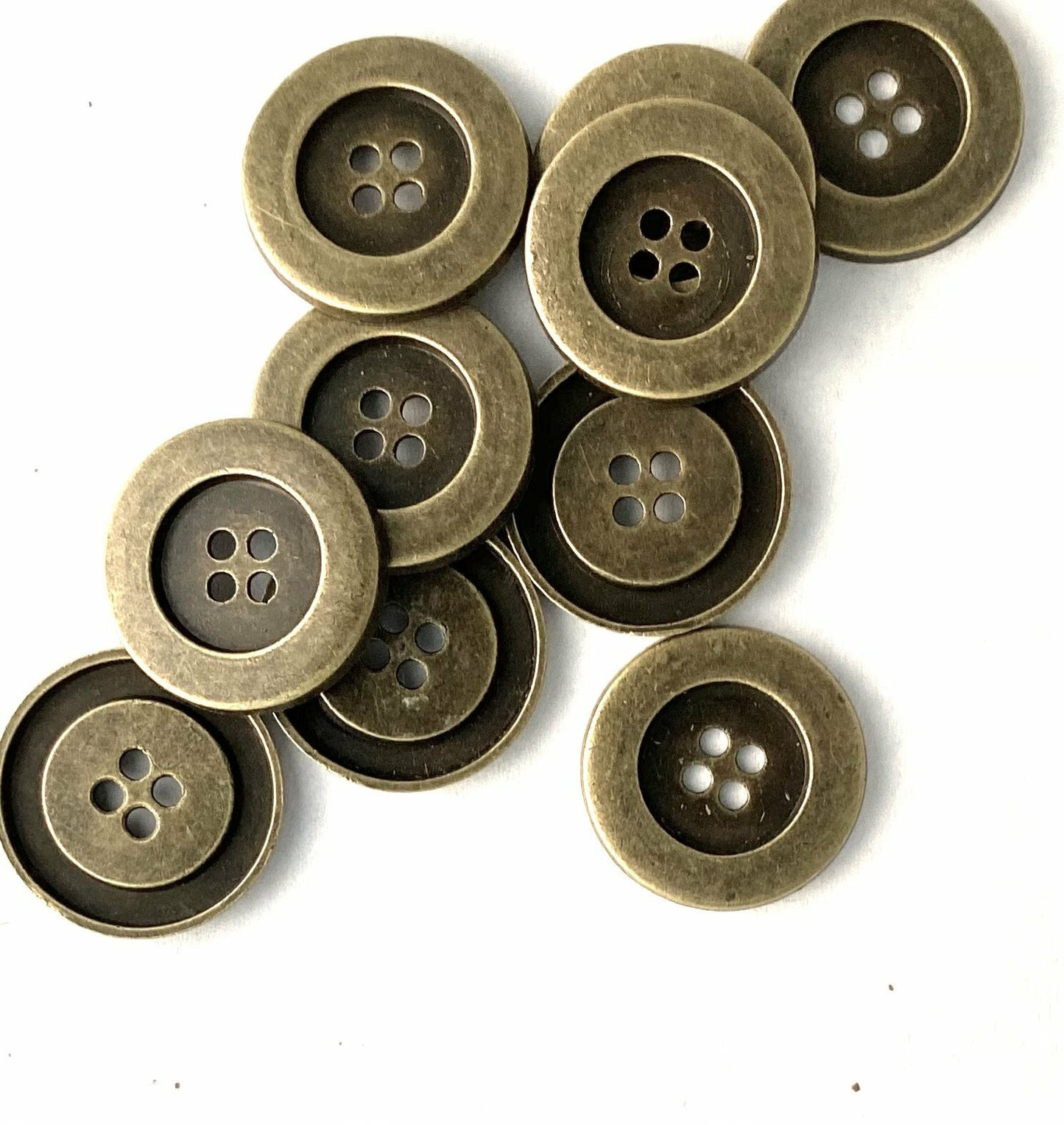 10 - 25mm Antique Bronze Metal Button - 4 Holes - 25mm (1 inch) - Sewing Metal B