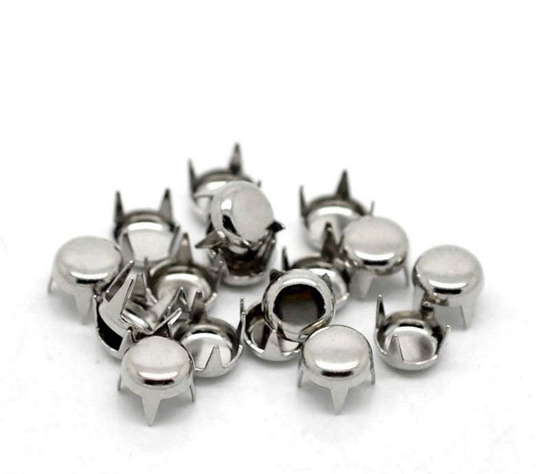 100 Silver Tone Round Spike Rivet Studs Spots - 5mm x 5mm (2/8") - Metal -  Rive