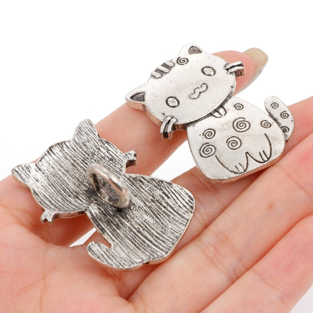 Silver Cat Buttons | Metal Shank Button | Kitty Buttons | Large 38cm Buttons (07