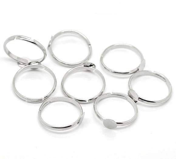 20 Adjustable Ring Base - Silver Finish - Lead Nickel Free -  18mm - Pad 10mm
