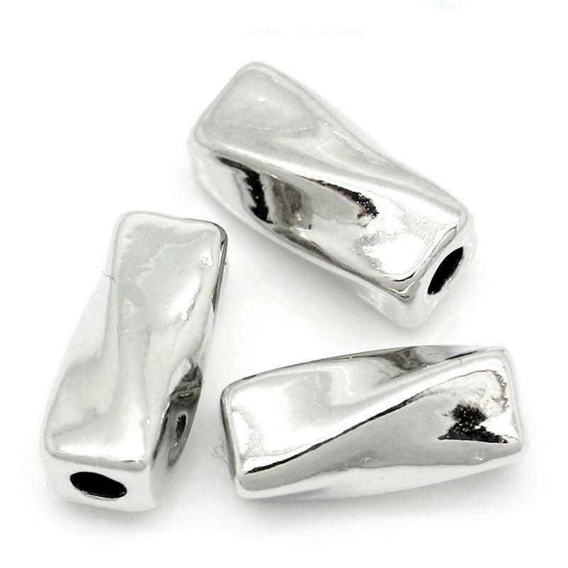 10 Silver Slider Spacer Beads - 9mm x 4mm - Silver Tube Bead for Leather Cord or