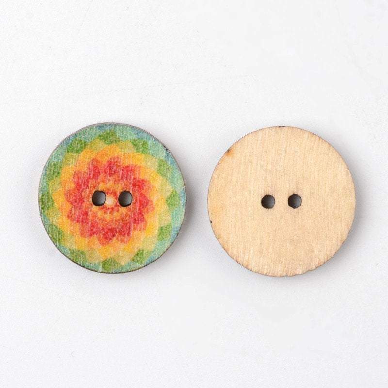 10 Bulk Mixed Color Wooden Buttons - 20mm (3/4 inch) - 2 Hole - Assorted Mixed D