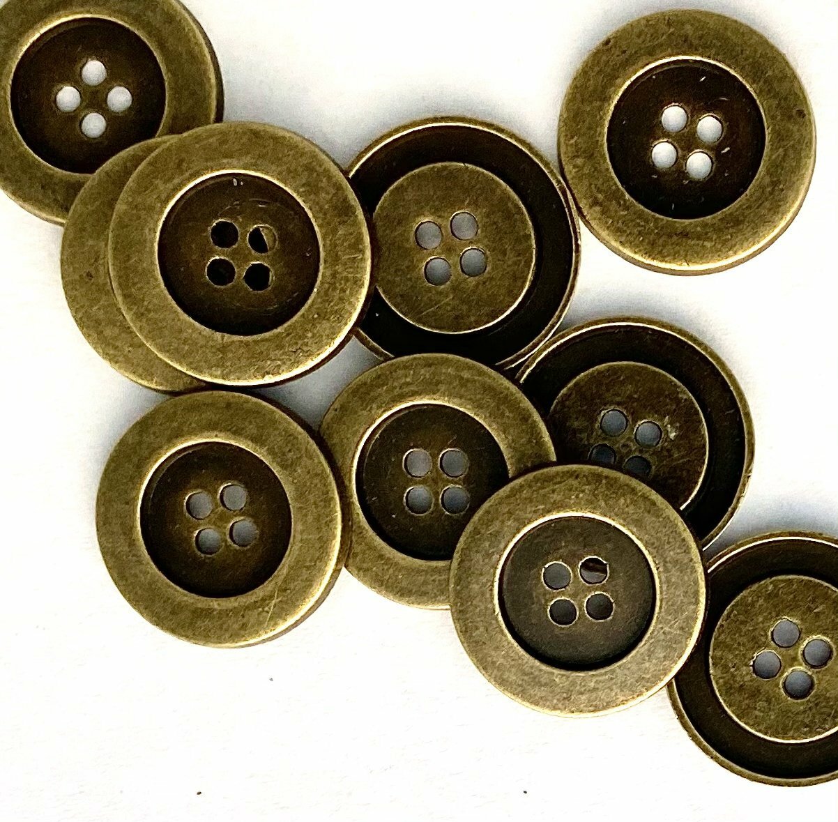 10 - 25mm Antique Bronze Metal Button - 4 Holes - 25mm (1 inch) - Sewing Metal B