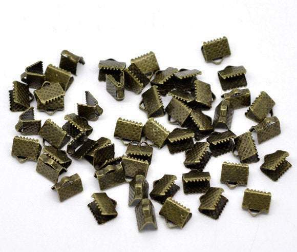 100  Bronze End Cap Crimp Beads -  8mm x 8mm -  Bronze Ribbon End - Lead Nickel