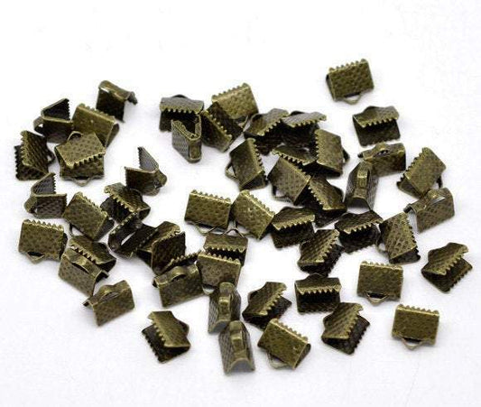100  Bronze End Cap Crimp Beads -  8mm x 8mm -  Bronze Ribbon End - Lead Nickel