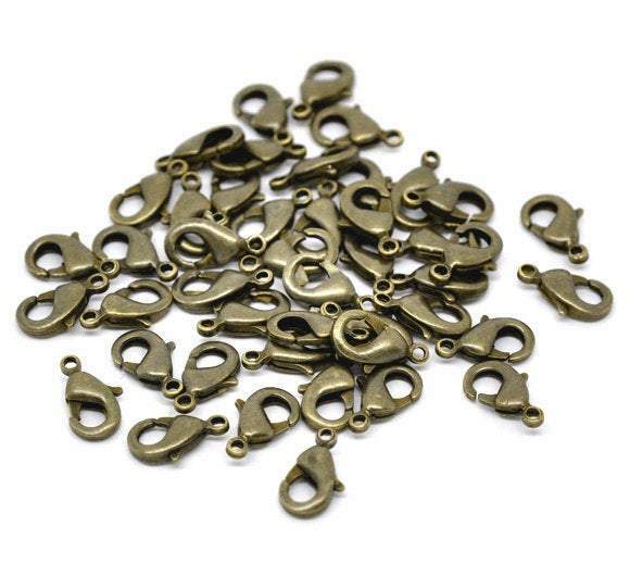 25 Antique Bronze Lobster Clasps - 12mm x 7mm