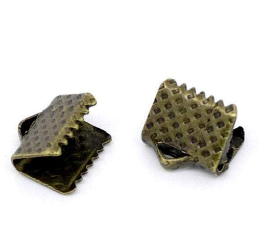 100  Bronze End Cap Crimp Beads -  8mm x 8mm -  Bronze Ribbon End - Lead Nickel