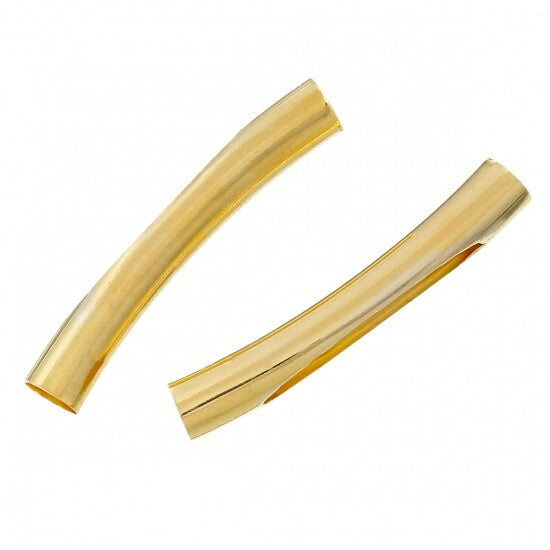 Gold Finish Tube Beads - Curved with Opening - 31mm x 5mm - Noodle Gold Tube Bea