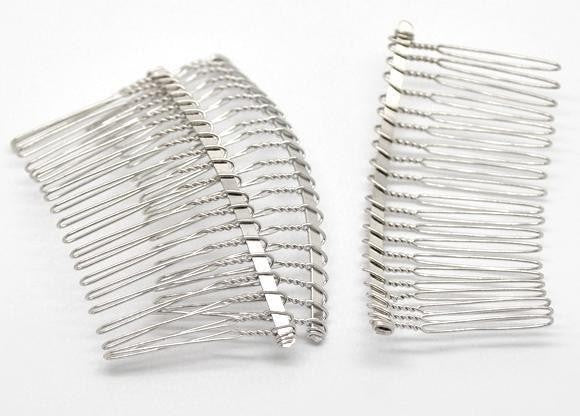 5 Silver Hair Combs - Nickel Free - Lead Free - Wedding Bridal Comb - 78mm x 38m