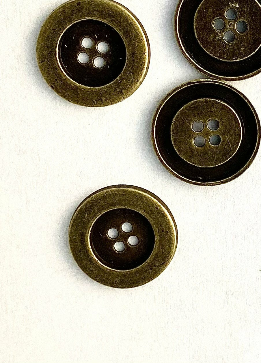 10 - 25mm Antique Bronze Metal Button - 4 Holes - 25mm (1 inch) - Sewing Metal B