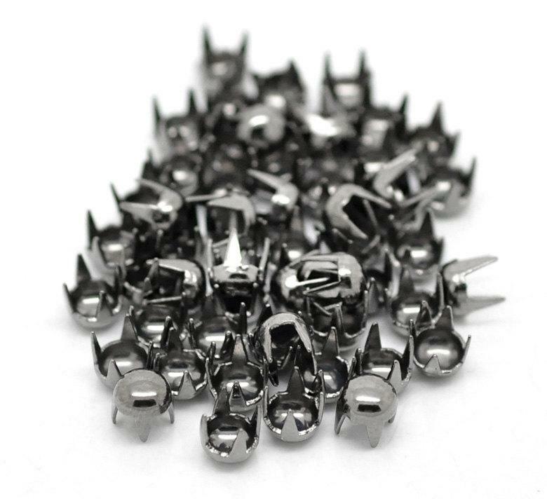 100 Gunmetal Rivet Stud Spikes - 4mm - 4 Legs - Metal - Rivets Studs Spike (B189