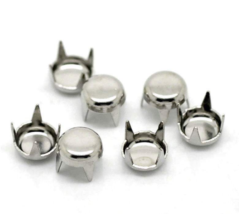100 Silver Tone Round Spike Rivet Studs Spots - 5mm x 5mm (2/8") - Metal -  Rive