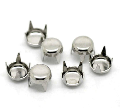 100 Silver Tone Round Spike Rivet Studs Spots - 5mm x 5mm (2/8") - Metal -  Rive