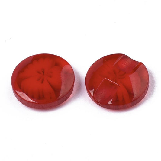 Resin Buttons 14mm x 14mm - Red Translucent Flower Pattern - Shank - Acrylic But