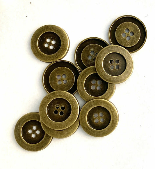 10 - 25mm Antique Bronze Metal Button - 4 Holes - 25mm (1 inch) - Sewing Metal B