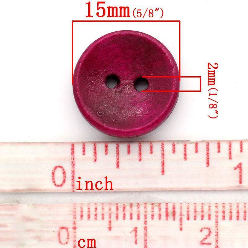 100 Mixed Color Wooden Buttons 15mm 5/8 inch 2 Hole - Wood Button 23788