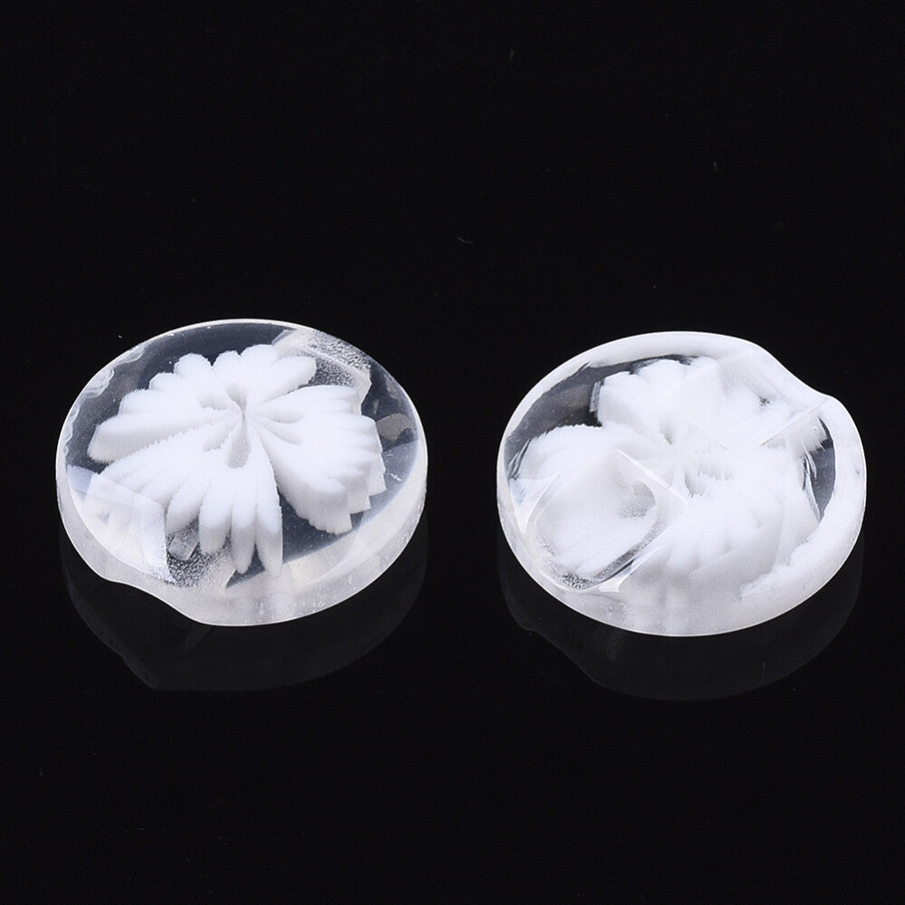Resin Buttons 14mm x 14mm - White Translucent Flower Pattern - Shank - Acrylic B