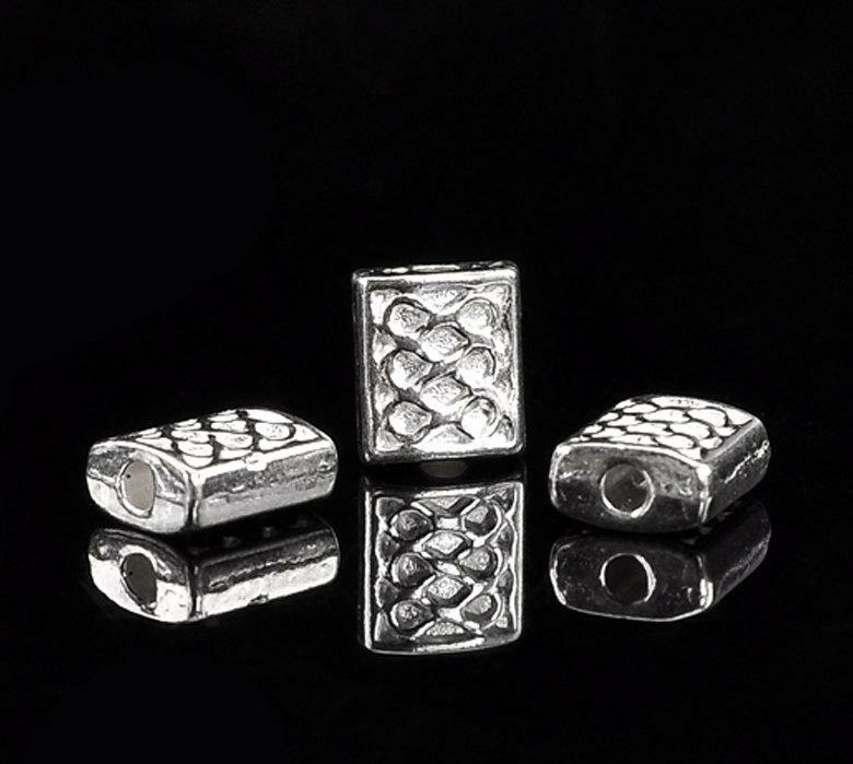 10 Silver Plated Silver Spacer Beads -  Carved Pattern - 7mm x 6mm - Lead Nickel