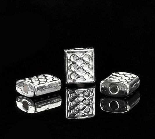 10 Silver Plated Silver Spacer Beads -  Carved Pattern - 7mm x 6mm - Lead Nickel