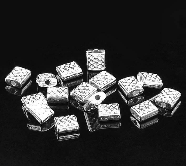 10 Silver Plated Silver Spacer Beads -  Carved Pattern - 7mm x 6mm - Lead Nickel
