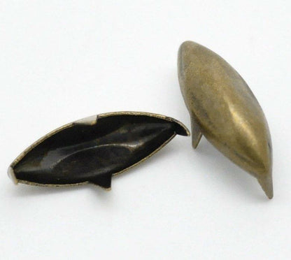 25 Antique Bronze Pointed Oval Rivet Stud Spikes -14mm x 5mm (1/2"x1/4") - Metal