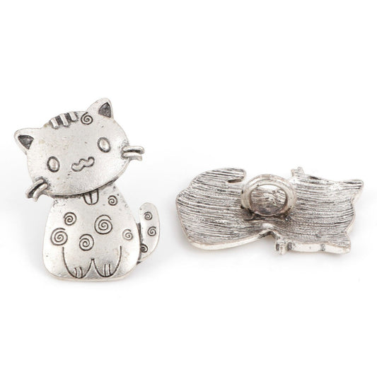 Silver Cat Buttons | Metal Shank Button | Kitty Buttons | Large 38cm Buttons (07
