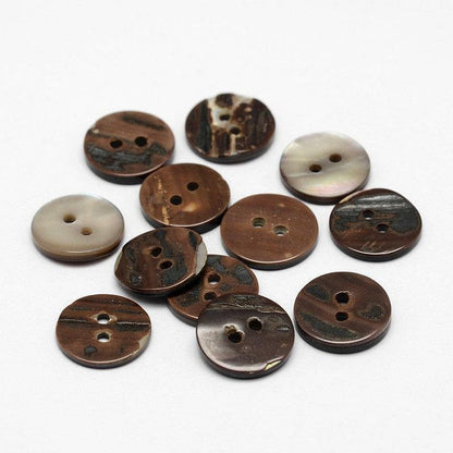 Flat Round Shell Buttons - Brown - Earth Tones - 13 (1/2 inch) x 2mm - 2