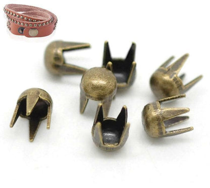 100 Antique Bronze Cone Rivet Stud Spikes - 3mm - Round Dome - Metal - 4 Legs -