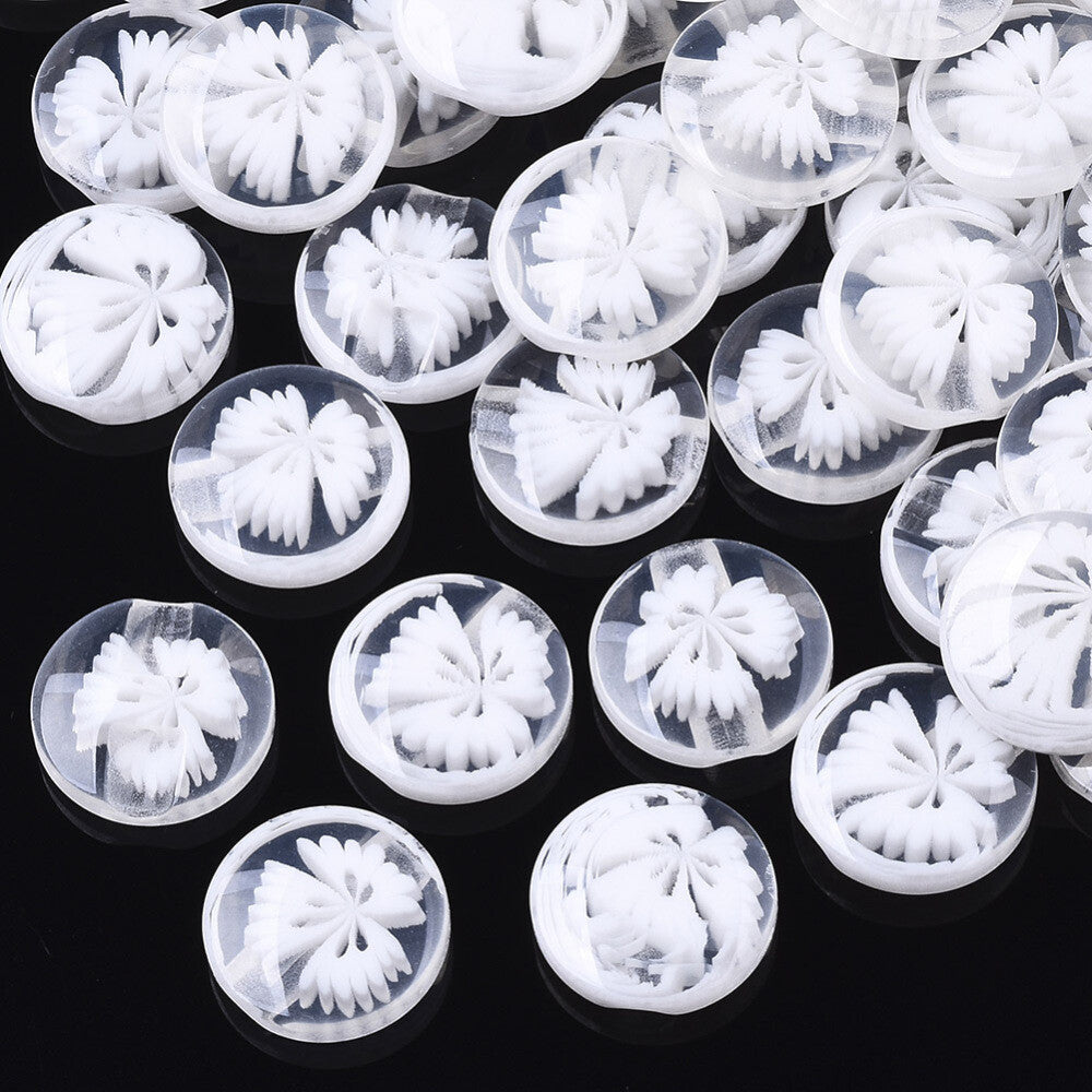 Resin Buttons 14mm x 14mm - White Translucent Flower Pattern - Shank - Acrylic B